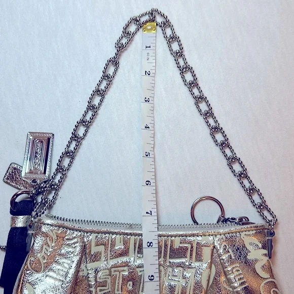 Coach LtdEd Poppy Silver Etched Storypatch Small Evening Shoulder Bag Purse RARE - Picture 12 of 15